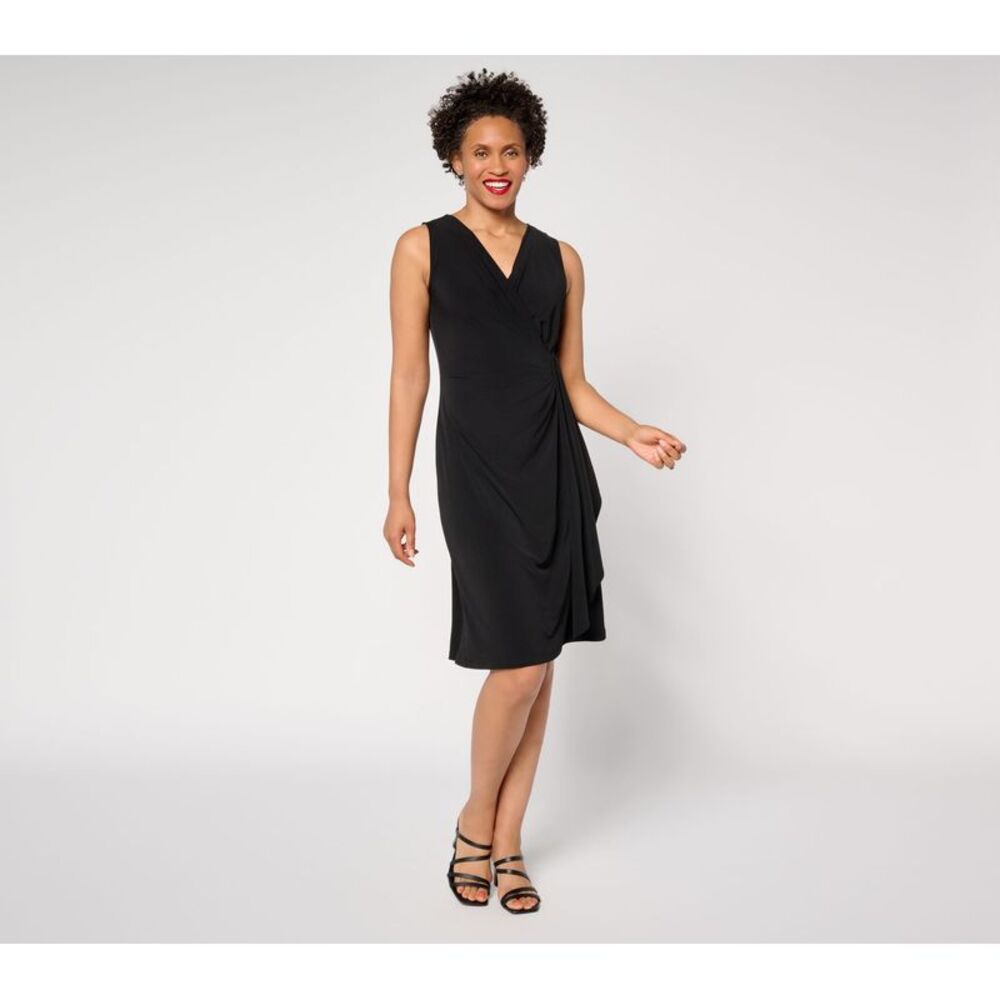 Susan Graver Women's Petite Dress 2XP Liquid Knit Faux Wrap Cascade Black